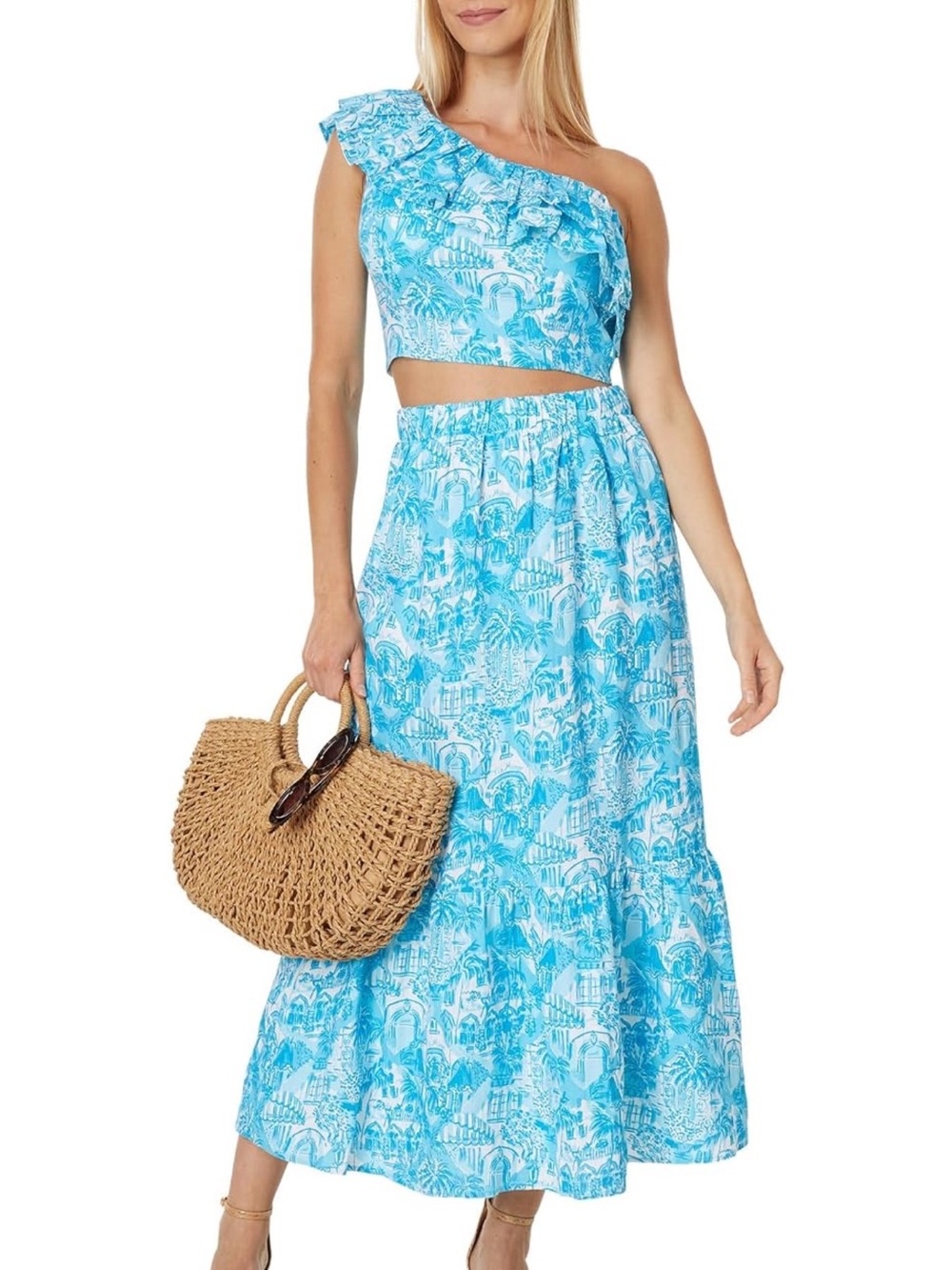 Lilly Pulitzer Kasida Ruffle Top & Skirt Set Size 10 Amalfi Blue